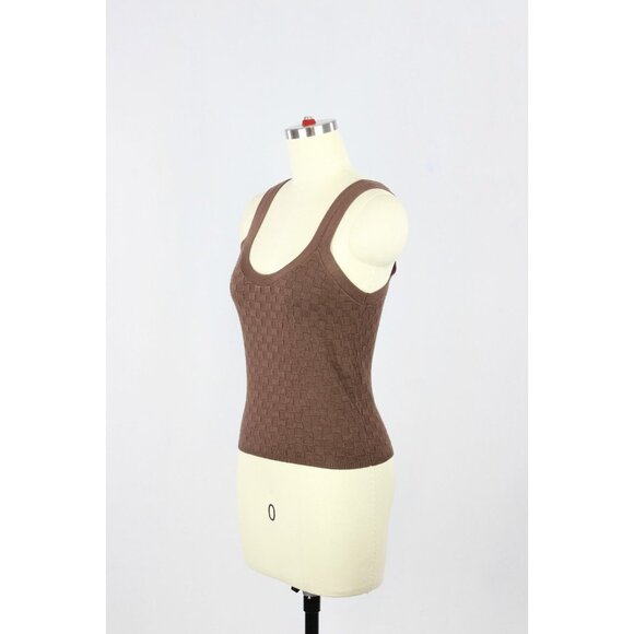 ABERCROMBIE & FITCH Brown Viscose Checkered Knit Slim Scoop Neck Tank, Size S - Picture 4 of 8